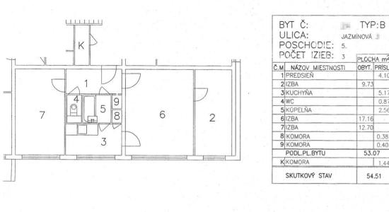 Praktický 3- izb. byt (54,51 m2) / Jazmínová / Košice - sídlisko Terasa